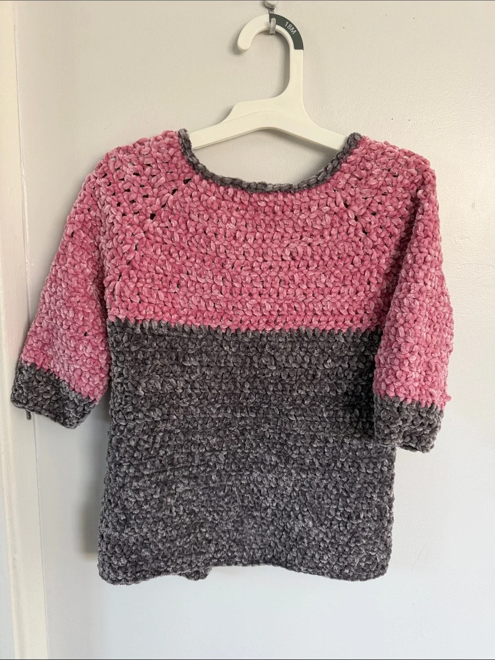 Handmade Pink and Gray Two-Tone Knit baby girl Sweater Cardigan
